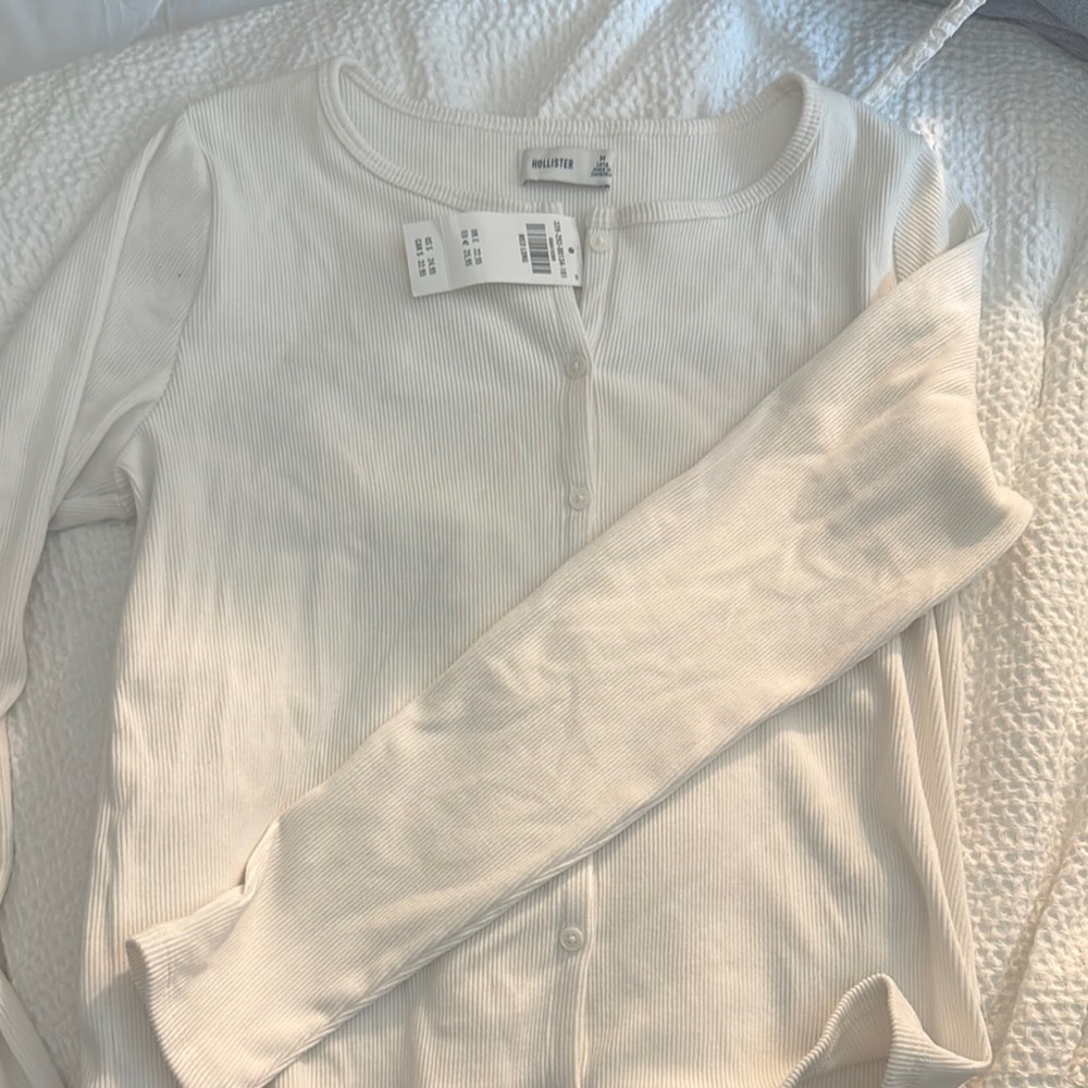 Hollister Cream Ribbed Button-Up